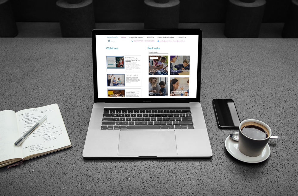 The ParenTalk Digital Resource Hub on a laptop: webinars and podcasts